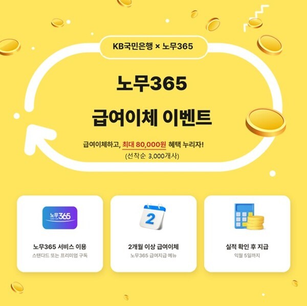 KB국민은행, '노무365'와 급여이체 이벤트 - 뉴스 썸네일 이미지